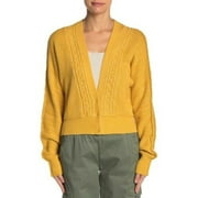 FREE PEOPLE Womens Yellow Short Length Snap Buttons Long Sleeve Open Cardigan Sweater XL
