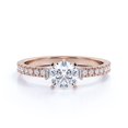 thumbnail image 2 of JeenMata Art Deco - 1 Carat - Real Round & Tapered Baguette Moissanite - Pave Set - Thin Band Engagement Ring - 18K Rose Gold over Silver, 2 of 7