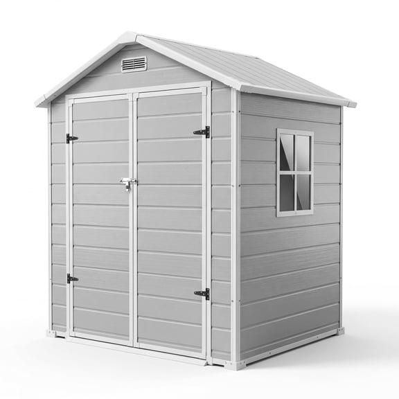 Garderth Plastic Outdoor Storage Shed With Floor,6x4FT Resin Shed With Window,Garden Shed,Waterproof Tool Shed With Lockable Door & 2 Vents & Sloped Roof For Patio,Lawn Mower,Bike & Tool