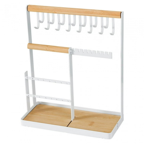 Soporte para presentación de joyería, soporte para joyería con bandeja de madera y gancho, organizador para dormitorio, anillos de mesa, pulsera,