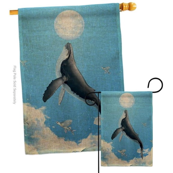 Breeze Decor S120269-DB Flying Whale Animals Sea Creature 28 x 40 in. Double-Sided Decorative Horizontal House Flags Set for Decoration Banner Garden Yard Gift