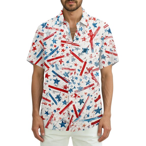 GrmtClth 250th Anniversary Usa Shirts for Men Casual American Flag Graphic Top Daily Button Down T-Shirts Fashion Short-Sleeve Clothing Red M