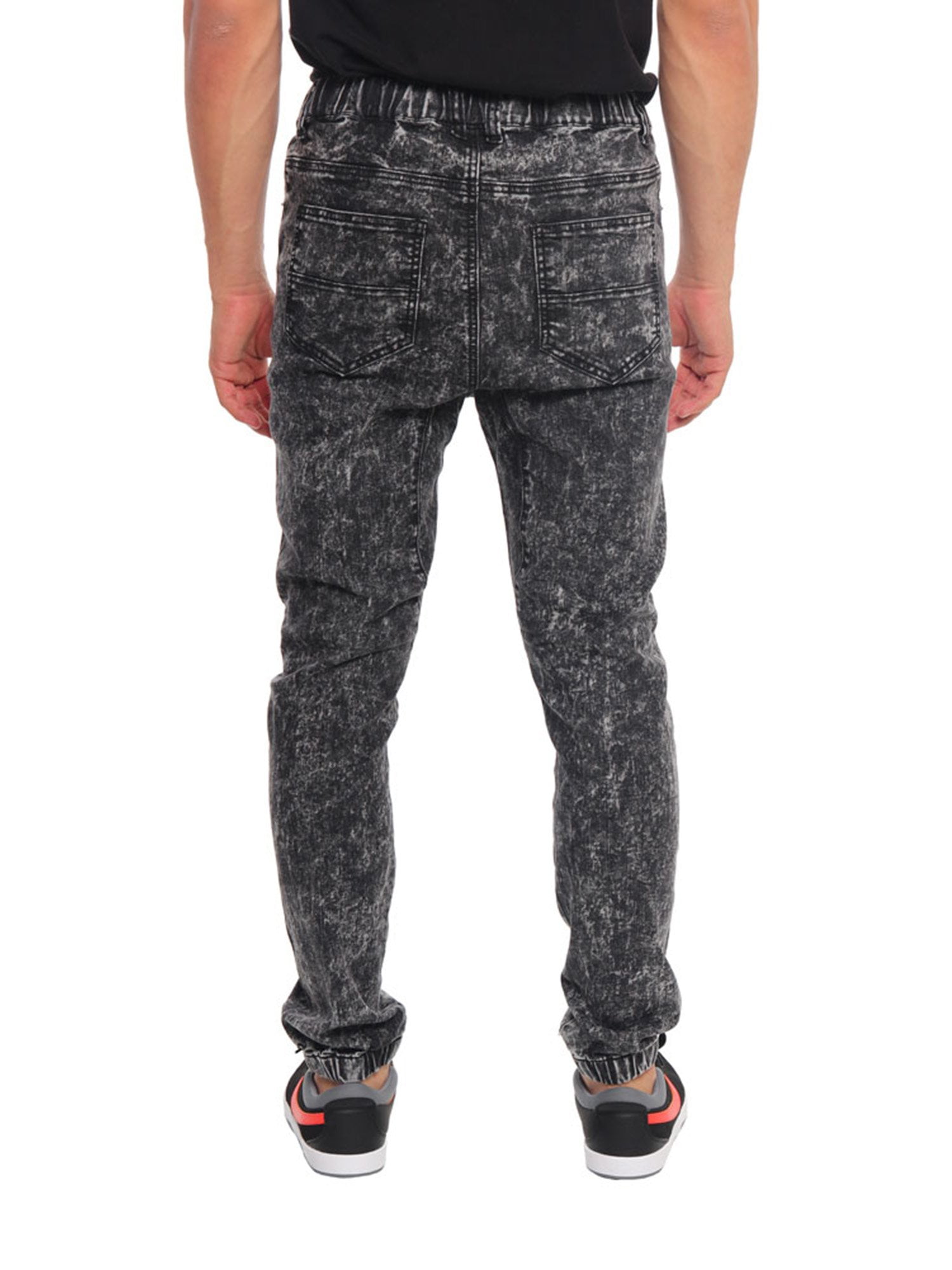 Victorious Mens Drop Crotch Jogger Denim Pants JG803 - Black