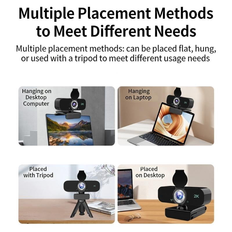 CEORPER 1080P 2K 4K Resolution Webcam Noise Cancelling Microphones and Tripods Mount