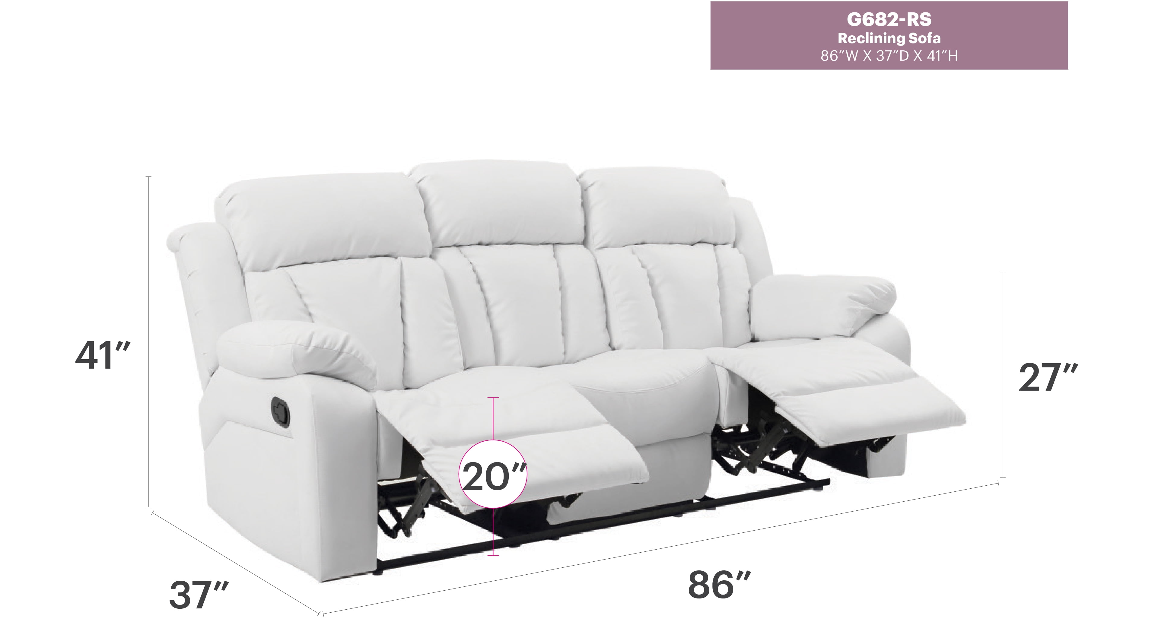 Glory Furniture Daria Reclining Sofa in White Color