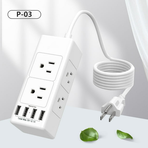 Extensor de salida USB Protector contra sobretensiones - Salida de enchufe múltiple con enchufe giratorio, regleta de alimentación giratoria de 3 lados con divisor de salida espaciado y 3 USB