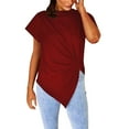 thumbnail image 3 of TYGHBN Women Summer Solid Color Top Knotted Asymmetrical Round Neck Knotted Short Sleeve T Shirt Short Sleeve T Shirt Ladies Long Sleeve T Shirts Long Sleeve T Shirt Tee Shirks for Women Burnout Tee, 3 of 7
