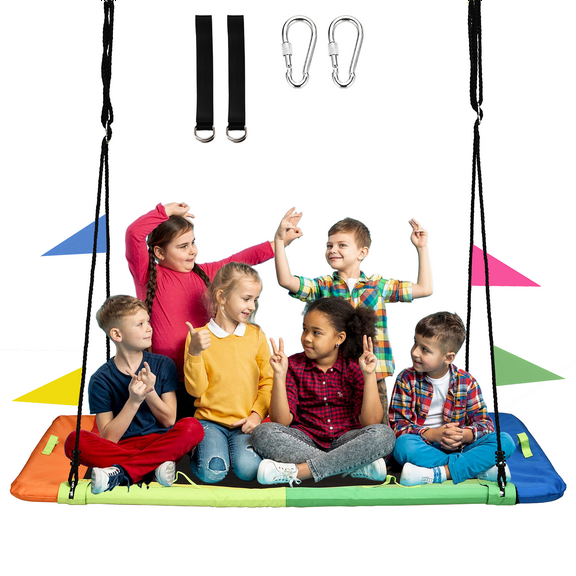 900lb DVH 60'' Rectangle Tree Swing for Kids and Adults with 2pcs Tree Hanging Straps, Large Platform Heavy-Duty Swing for Indoor & Outdoor