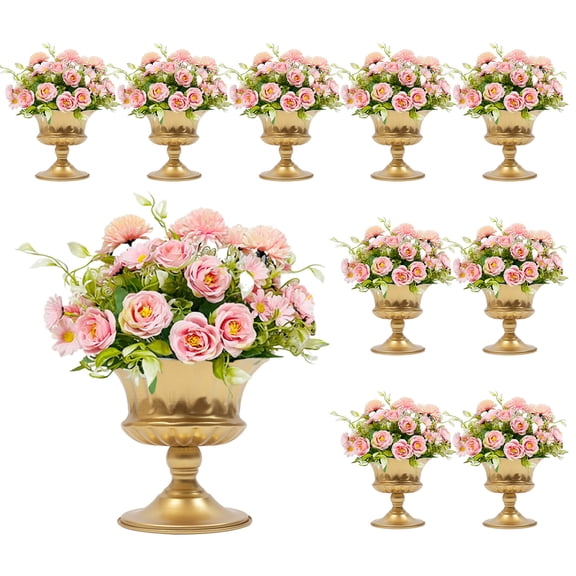10 Pcs Small Gold vase for Centerpieces Metal Compote vase, 5.91 Inch Trumpet vase Urns, Wedding Centerpieces for Tables, Pedestal Vase Flower Holder for Birthday Decoration (Gold-5.9in)