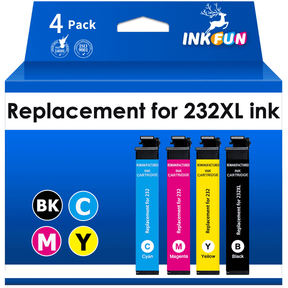 INKFUN 232XL Ink Replacement for Epson 232 Ink Cartridges Combo for WF-2950 XP-4200 XP-4205 Printer (4 Pack, Black Cyan Magenta Yellow)