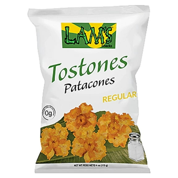 Lam's Tostones Salted, No Trans Fat, Gluten Free, 20 x 4 oz, Smashed Plantain Chunks, Thin and Crispy (Pack of 20, Salted)