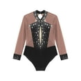 thumbnail image 5 of YiZYiF Girls Long Sleeve Gymnastics Leotard Color Block Glittery Bodysuit for Dance Figure Skating Dusty Pink 6, 5 of 7