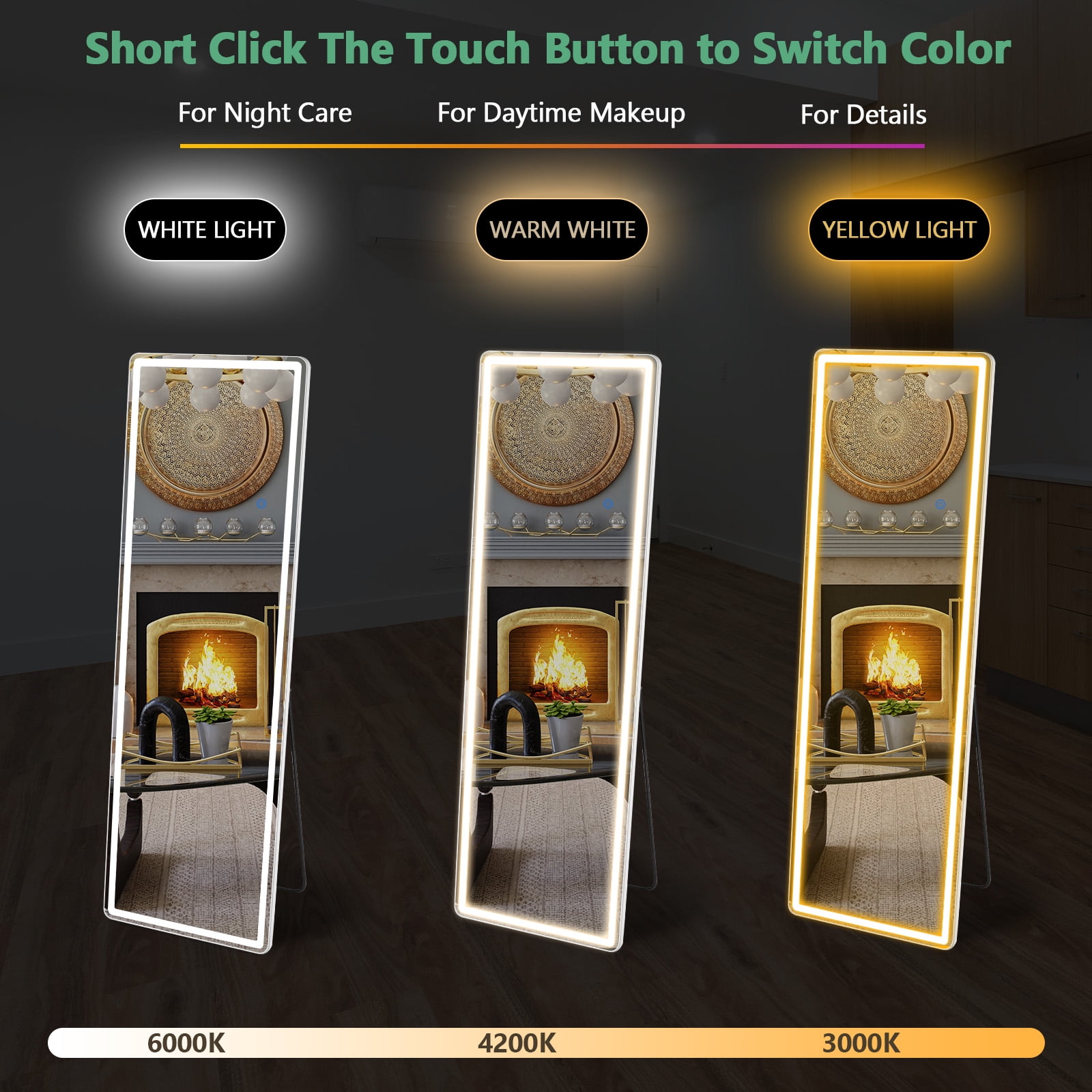 MAYEERTY 64"x21" LED Full Length Mirror Wall Mounted LED Mirror, Sliver