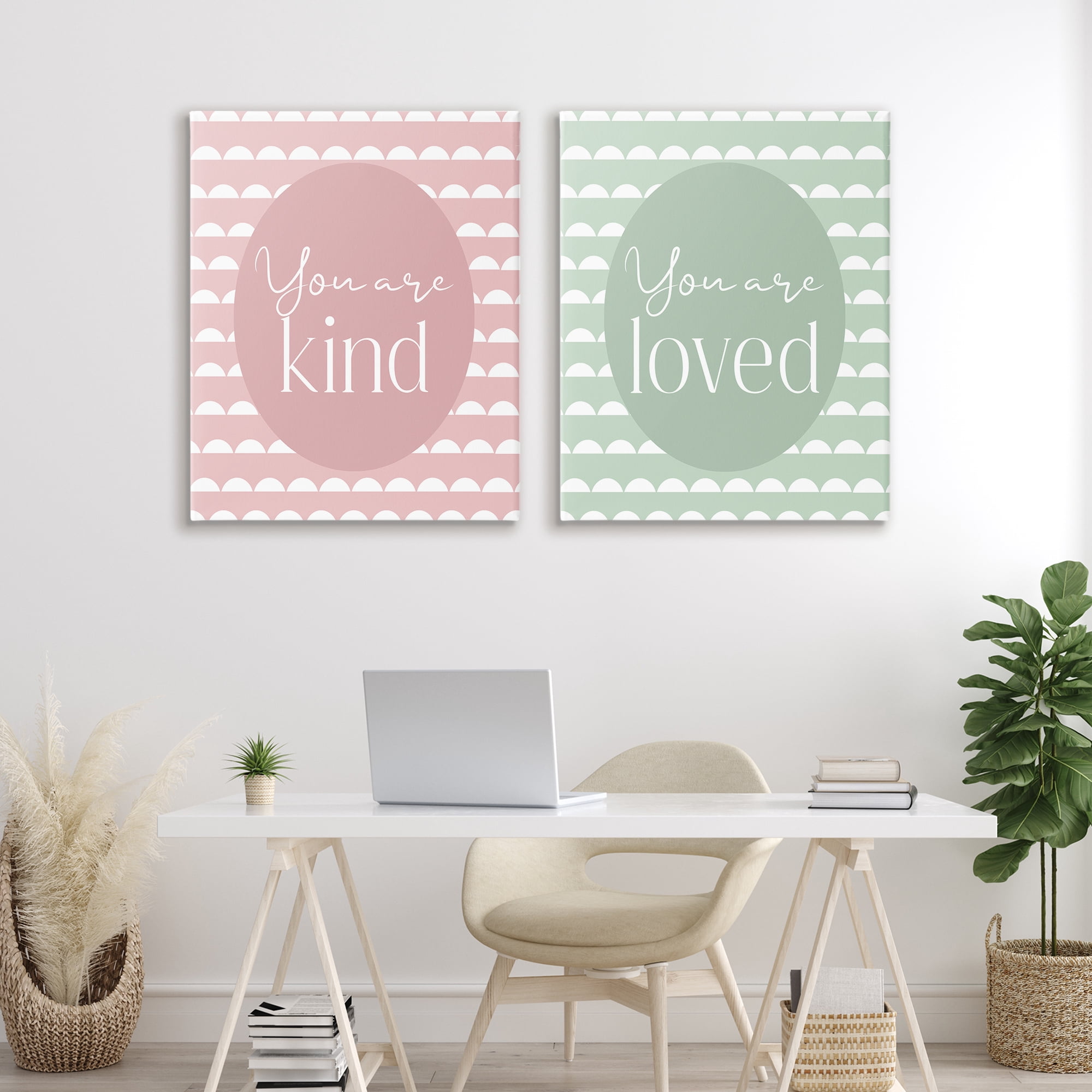 Stupell Industries Pastel Kind & Loved 2 Piece Canvas Wall Art Set, design by Christine Simpson Art
