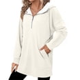 thumbnail image 5 of Jsaierl Long Hoodies for Women Half Zip Solid Color Hooded Sweatshirt Trendy Sweater Soft Long Sleeve Tunic Tops Fall Clothes S-2XL, 5 of 7