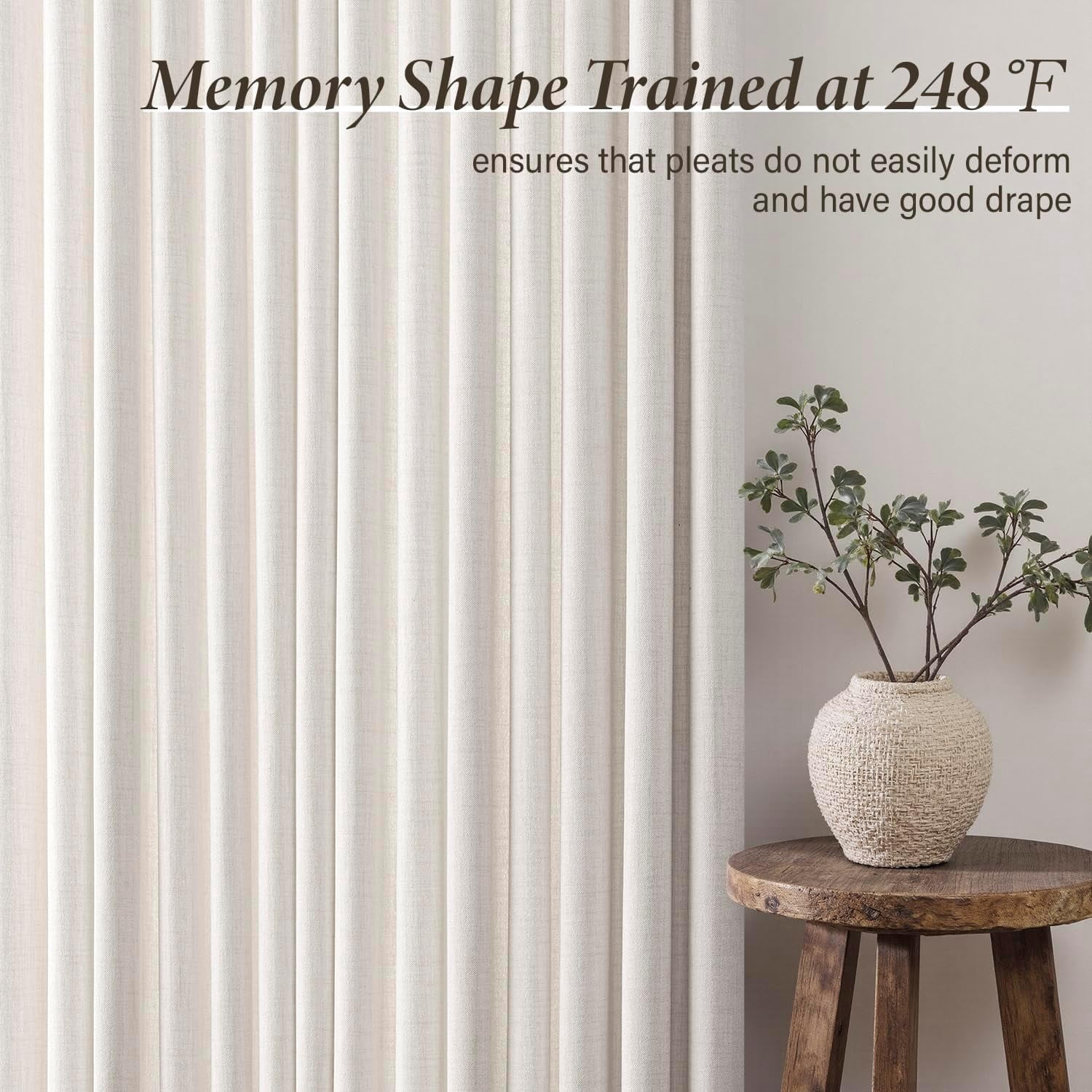 Pinch Pleated Thick Linen Curtains 84 Inch 4 Panels Set Back Tab Memory Trained Pinch Pleat Semi Sheer Light Filtering Curtains Let Light in Window Drapes for Living Room Bedroom Beige White