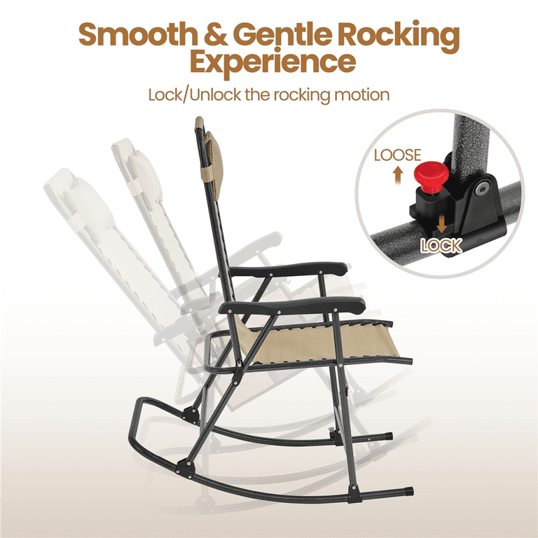 Renwick Outdoor Foldable Rocking Chair with Headrest Pillow, Beige