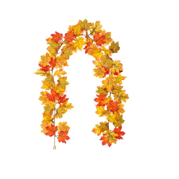 XHKUYI Halloween Maple Leaf Garland 5.7 FT, Artificial Maple Leaf Hanging Rattan, Autumn Halloween Thanksgiving Decor for Outdoor Wedding Party Fireplace Mantle