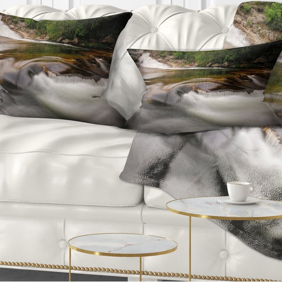 Designart Segade Waterfall Galicia Spain - Landscape Photo Throw Pillow - 12x20