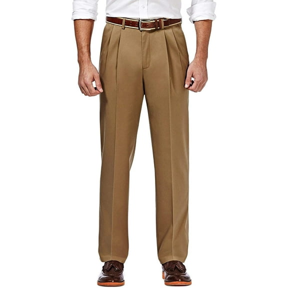 Haggar Mens Premium No-Iron Classic-fit Expandable-Waist Pleat-Front Pant