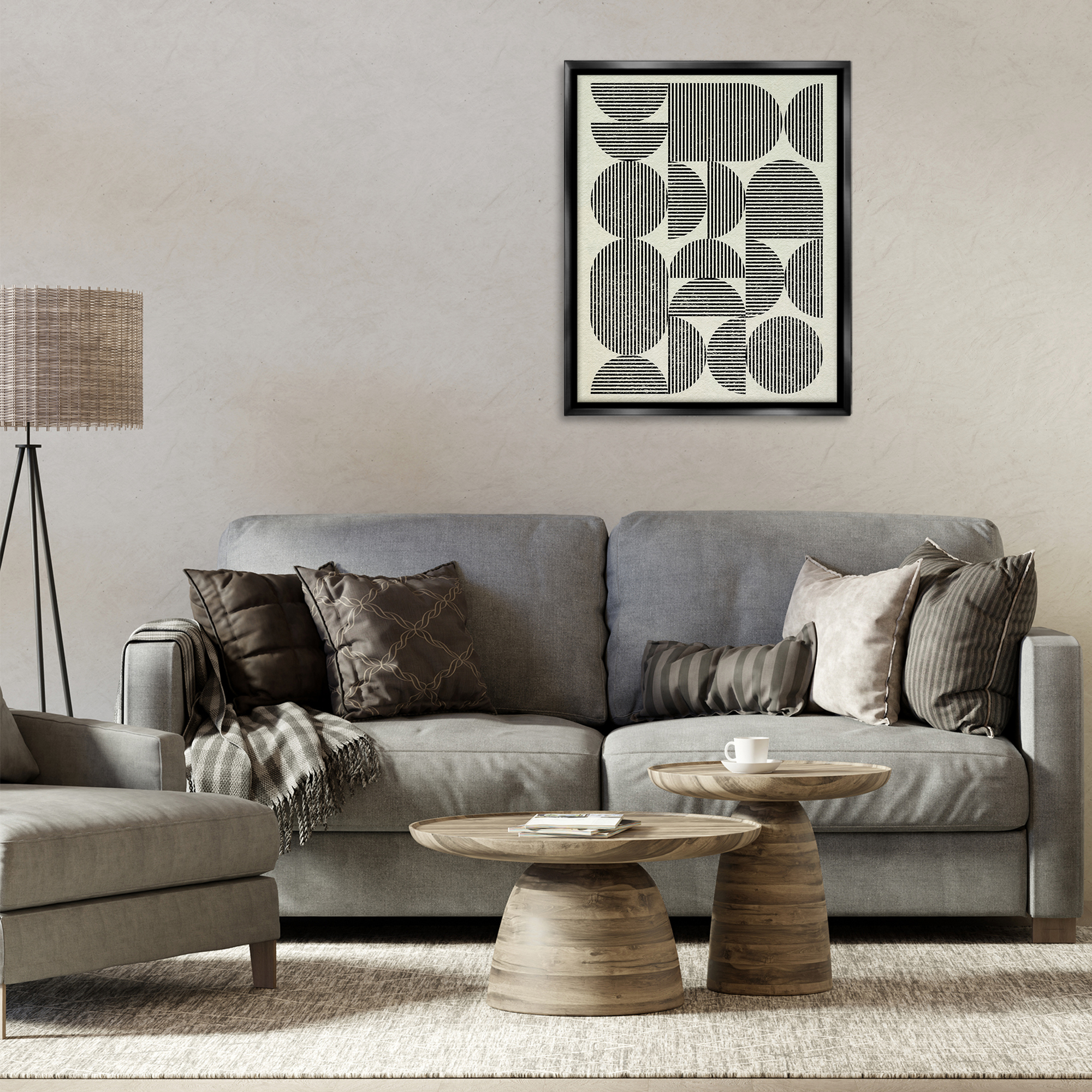 Stupell Industries Striped Arches Pattern Abstract Painting Black Floater Framed Canvas Art Print Wall Art, 25 x 31