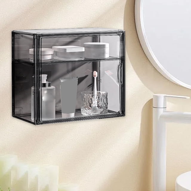 TIMIFIS Divider Organizer Desktop Combination Stacking Divider Cosmetic Organizer Bathroom Transparent Nail-Less Wall Mounted Display Toiletries Box Large Opening Designs New Home Essentials