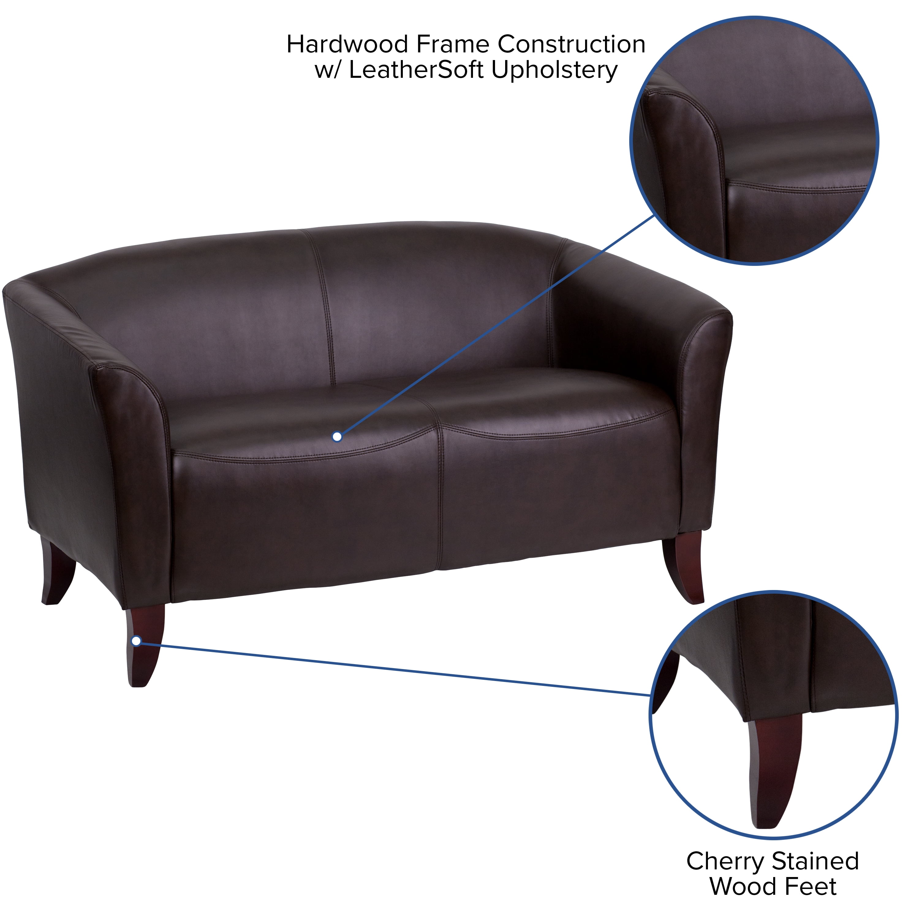 Emma + Oliver Brown LeatherSoft Loveseat with Cherry Wood Feet