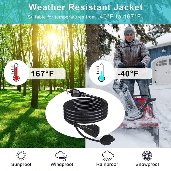 PYYAN-3FT Short Outdoor Extension Cord Weatherproof - Black Weather Resistant Garden 3 Prong Indoor Grounded Power Extension Cord, 16AWG SJTW Heavy Duty Single AC Outside Household Extension Cable (3