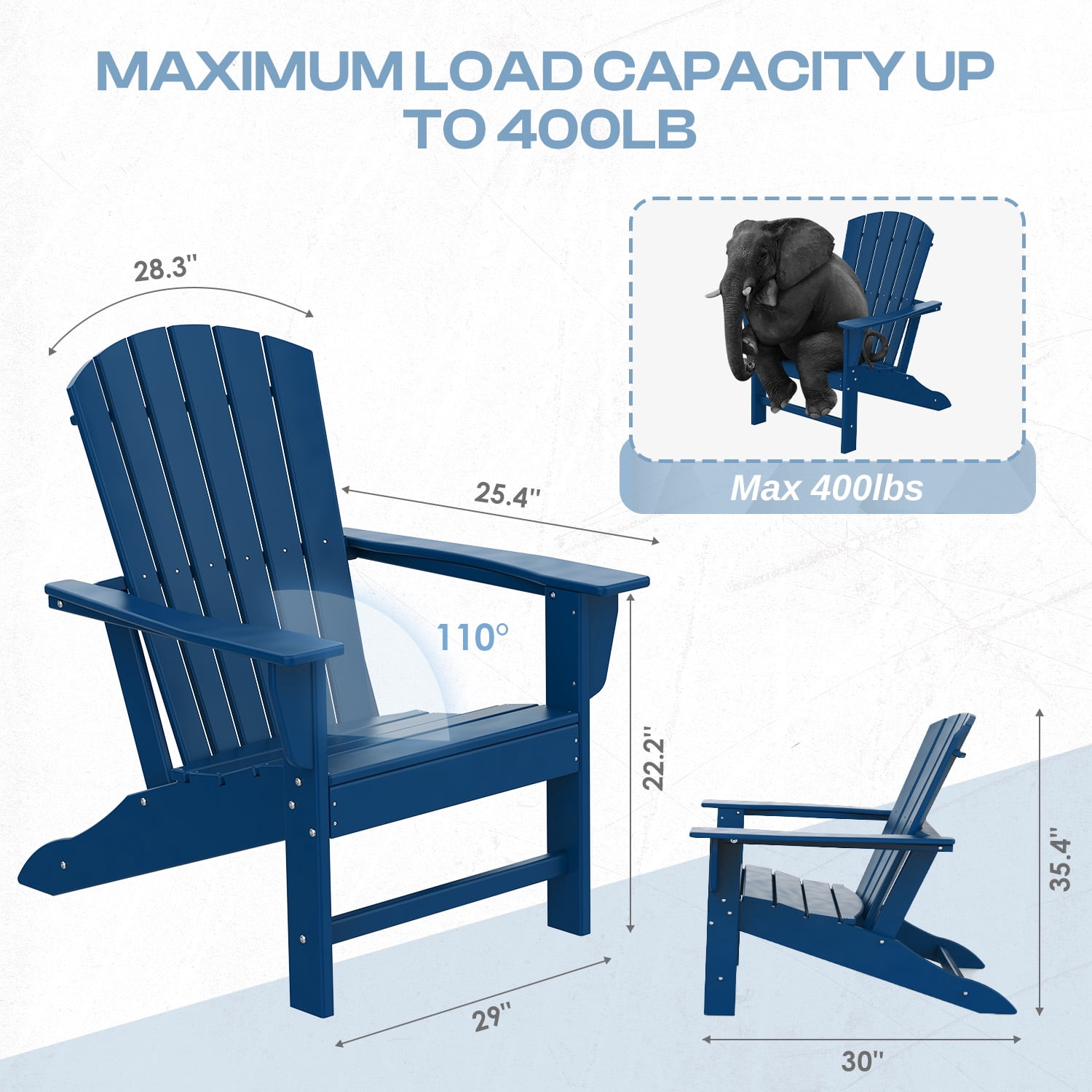 FURRYFECTION Adirondack Chairs Set of 2,HDPE All-Weather Adirondack Chair, Plastic Outdoor Patio Lawn Chairs for Patio Garden Backyard Deck,Blue