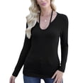 thumbnail image 3 of Womens Fall Clothes Long Sleeve Shirts Halter U Neck Ribbed Knit Slim Fitted Basic Casual Tops, 3 of 9