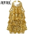 thumbnail image 2 of Niños Niñas Halter lentejuelas brillantes Ballet danza Shorty Unitard vestido con borlas moderno Jazz Latino baile de hip hop trajes de actuación, 2 of 5
