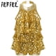 thumbnail image 2 of Niños Niñas Halter lentejuelas brillantes Ballet danza Shorty Unitard vestido con borlas moderno Jazz Latino baile de hip hop trajes de actuación, 2 of 5