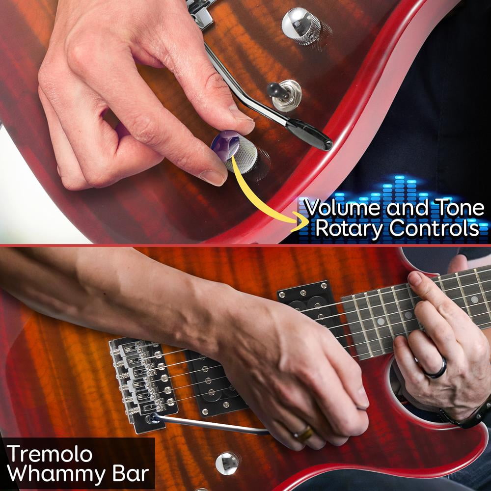Pyle Beginner Electric Guitar Kit with Amp - Starter Kit Full Size 39" Instrument Package with Humbucker Pickups.