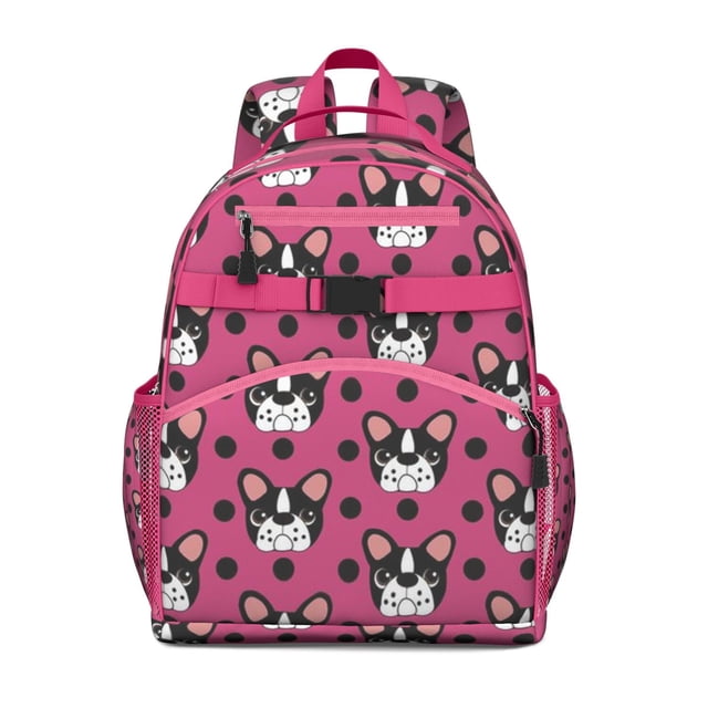 Sac d'École au Design Minimaliste de Chien, Imprimé d'Animal Mignon avec Éléments Naturels pour