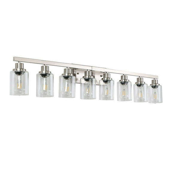 51" Modern 8-Light Bathroom Vanity Light Fixture - Brushed Nickel Finish with Clear Glass Shades, Perfect for Bathroom, Vanity, and Dressing Area Lighting (No Bulbs)