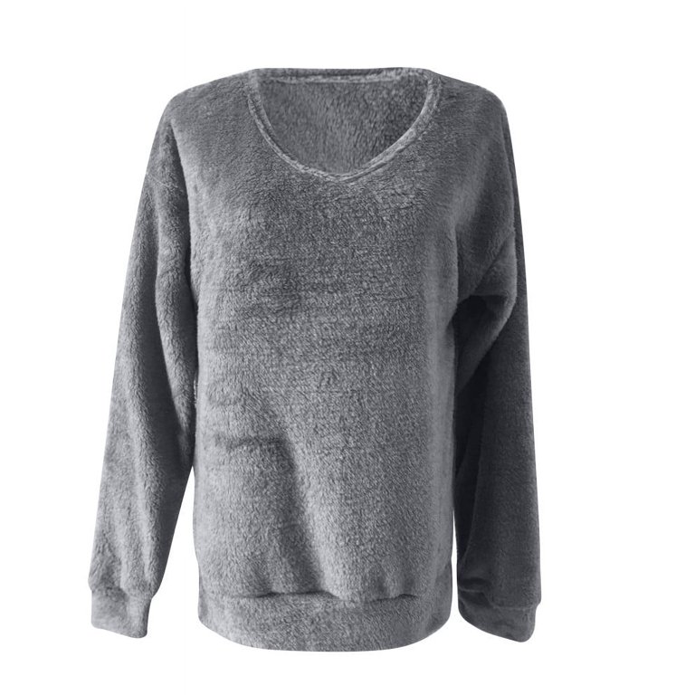 Women's Ultra-Soft V Neck Faux Fur Sweater, Casual Loose Kni