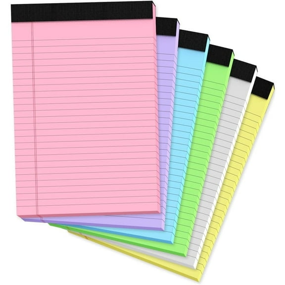 Aixiny Legal Pads, Wide Ruled Perforated Sheets, 8.5x11, Multicolor, 50 Sheets, 6 Count