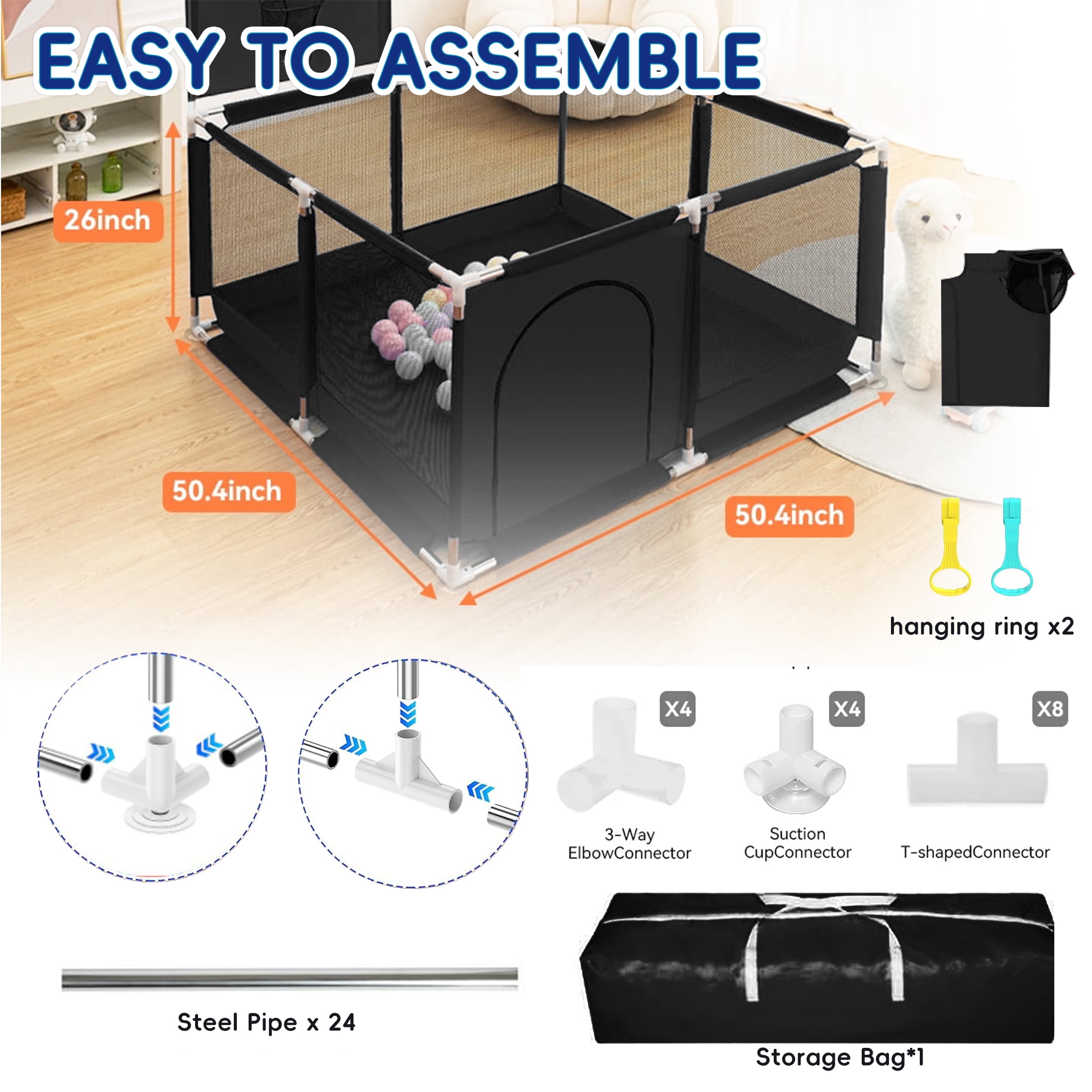 HioHa Baby Playpen, Baby Playard with Basketball Hoop, Portable Play Yard Baby Fences for Infant Toddler