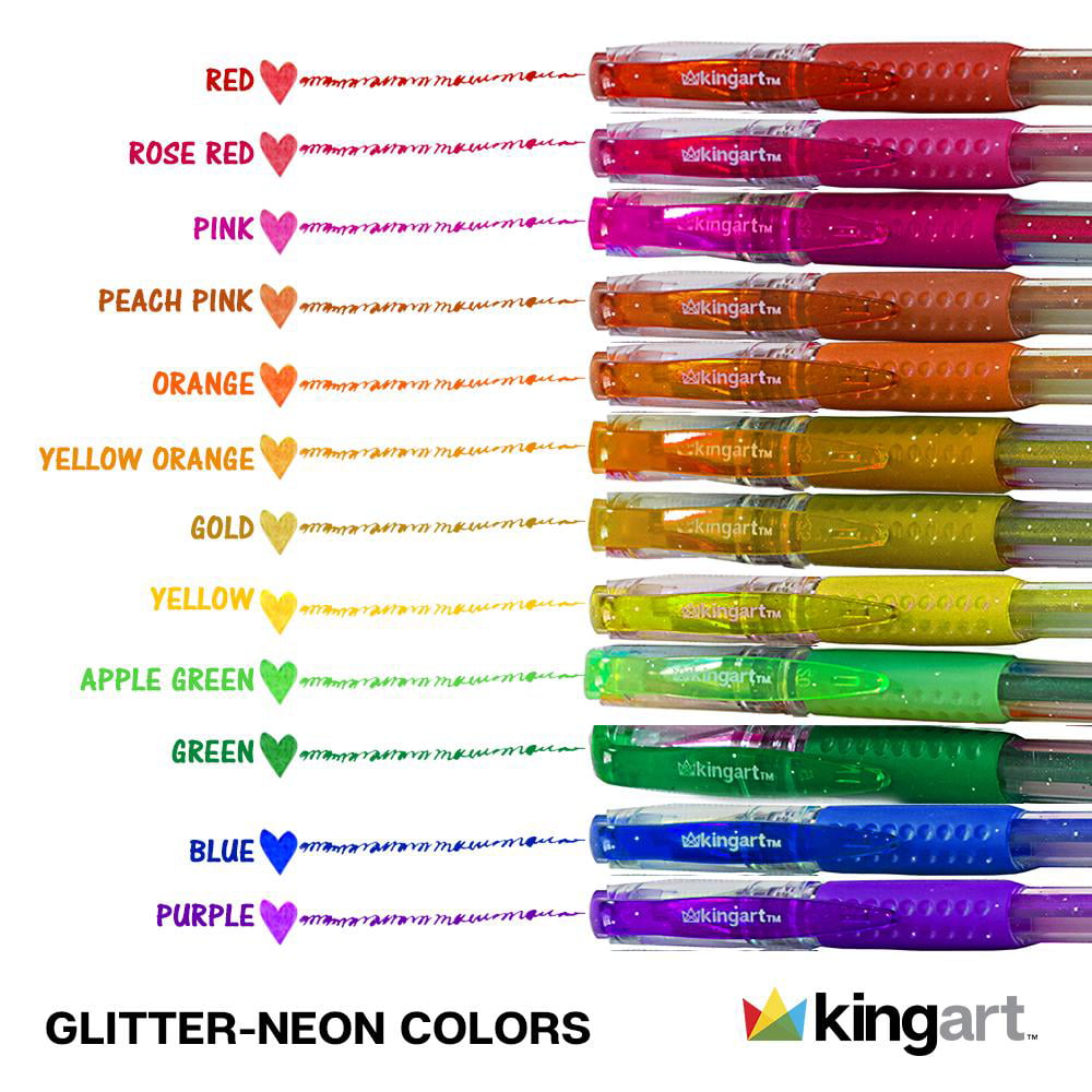 KingArt Studio Soft Grip Gel Pens, Set of 30, Assorted Glitter Colors 30  Piece