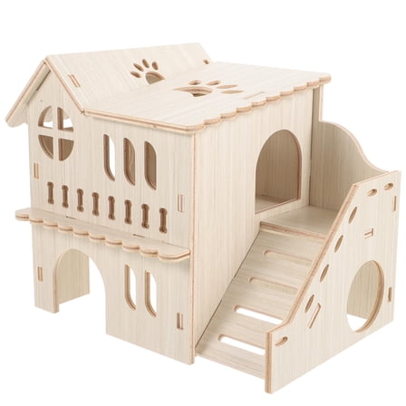 PBPBOX Durable Beige Wooden Hamster House Hideout for Playing Ideal for Hamsters Guinea Pigs and Rats 23.5x23.5x32 cm