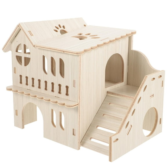 PBPBOX Durable Beige Wooden Hamster House Hideout for Playing Ideal for Hamsters Guinea Pigs and Rats 23.5x23.5x32 cm