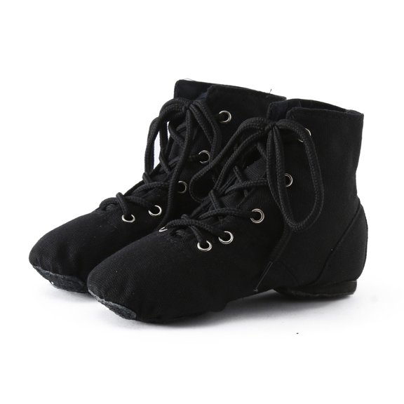 Unisex Canvas Dance Boots, Lace-up High-top Split-sole Shoes for Kids and Adults Training Black 26