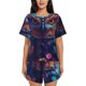 thumbnail image 1 of Fotbe Colorful Feather Owl Conjunto de Pijama Estampado para Mujer, 2 Piezas, Ropa de Dormir con Camiseta de Manga Corta y Shorts Suaves-4X-Large, 1 of 6