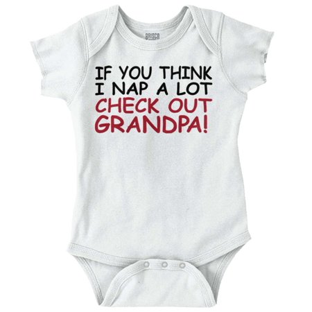 

Cute Grandchild Grandpa Funny Napping Newborn Baby Boy Girl Romper Brisco Brands