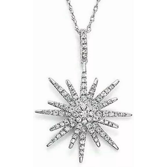 2Ct Round Cut VVS1 Diamond Starburst Pendant 14K White Gold Finish 18"Free Chain