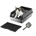 thumbnail image 1 of CazToi 8 Inch Deep Stainless Steel Cat Litter Box with Lid Large Non Stick for Big Cats Includes Litter Mat Scoop Easy Clean Black, 1 of 7