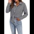 thumbnail image 1 of Camisas de Mujer con Botones, Casuales, de Larga, A Cuadros, con Estampados, Blusas Holgadas con Cuello A . Negro S, 1 of 8