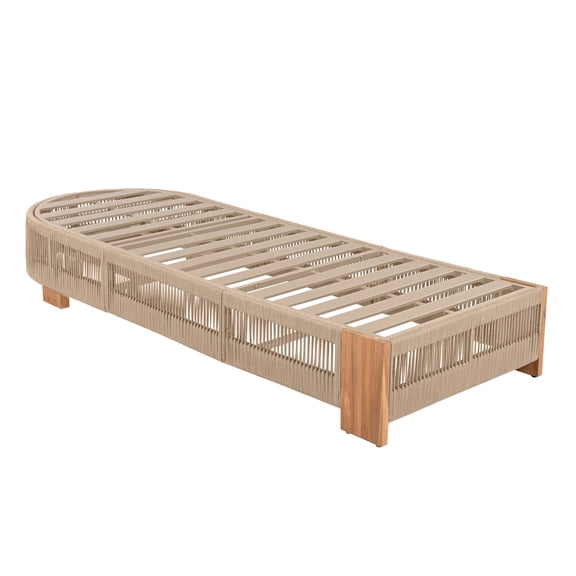 Christopher Knight Home Outdoor Chaise Lounge, 5-Position Adjustable Wood Recliner with Rope & Iron Frame, Beige