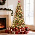 thumbnail image 5 of 7.5ft Pre-Lit Snow Flocked Artificial Christmas Tree | White Lighted Slim Pencil Xmas Tree with 250 Warm White Lights, Pine Cones, Foldable Stand, 8 Lighting Modes, 5 of 8
