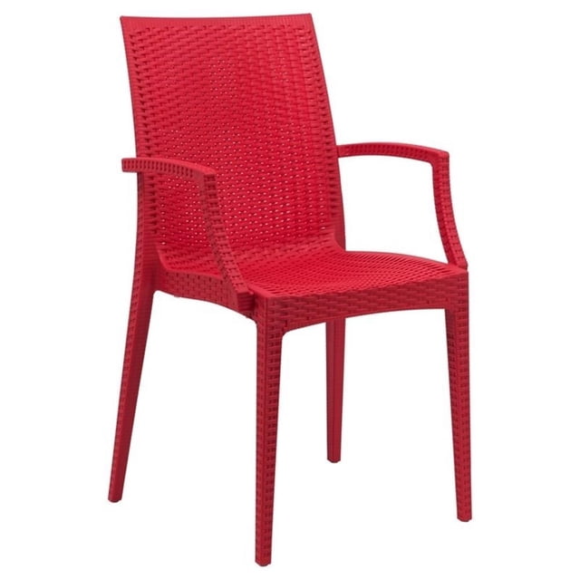 LeisureMod Fauteuil de Salle à Manger Moderne Tissé en Masse pour Intérieur et Extérieur, Rouge